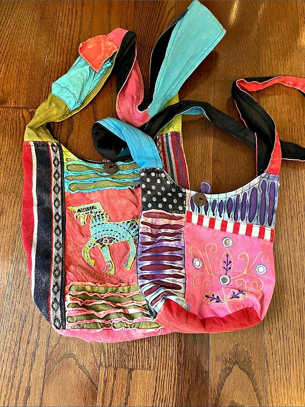 Embroidered Shoulder Bag in Pink & Blue bundle of 2